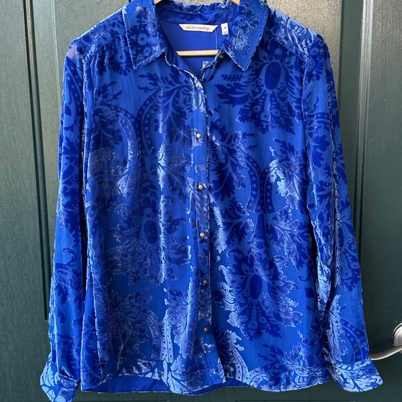 NWT Soft Surroundings Floreat Velvet Shirt M Sapphire Sheer Burnout $120 MSRP - Picture 1 of 10